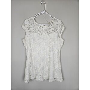 Maria Gabrielle Ivory Floral Lace Cap Sleeve Blouse Back Zip XL Off White Top